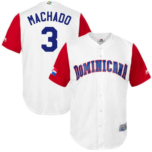 customized Men Dominican Republic Baseball #3 Manny Machado Majestic White 2017 World Baseball Classic Replica Jersey